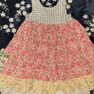 SweetHoney Pink Floral & Blue Gingham Casual Dress